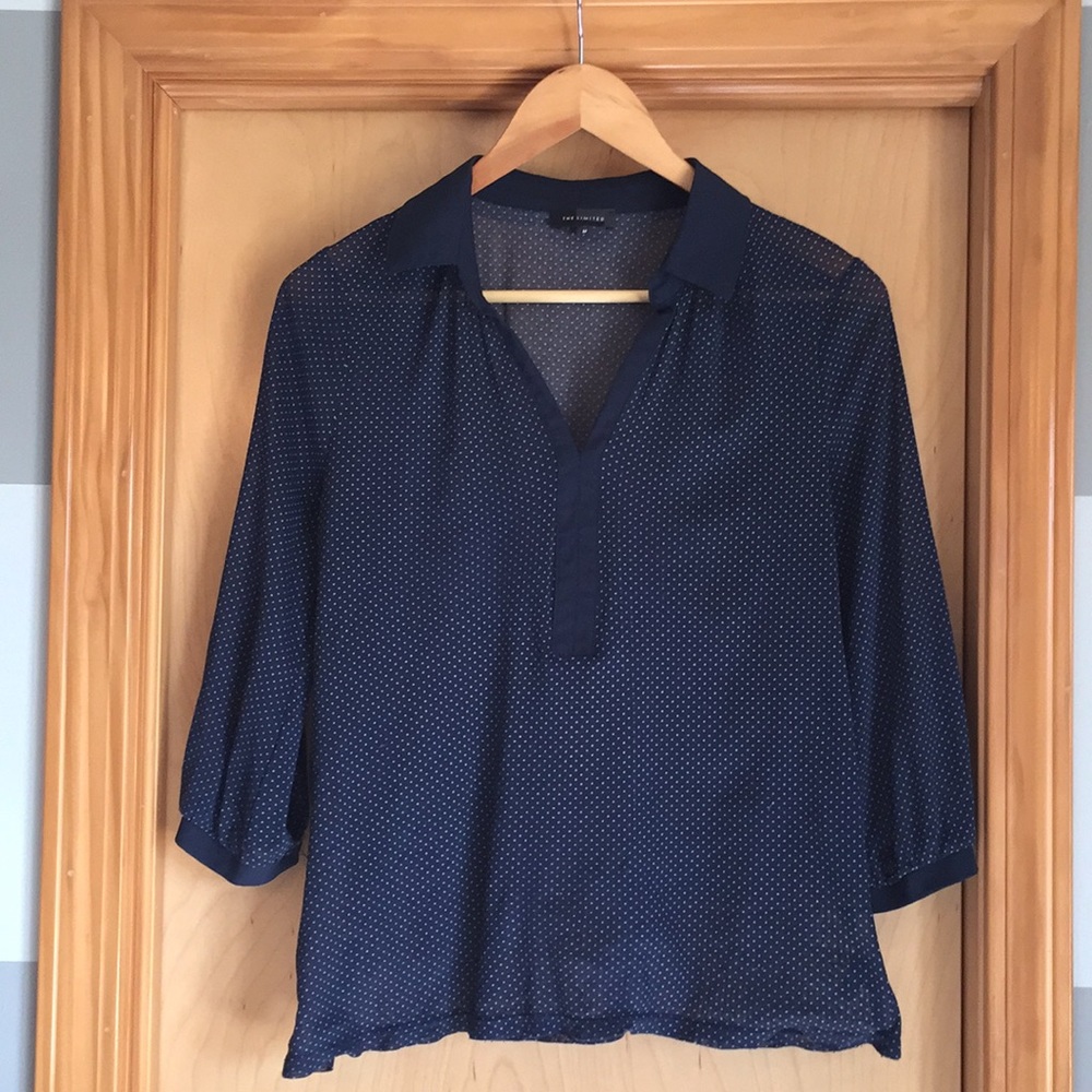 The Limited Sheer Navy Blouse with White Dots (Size M)
